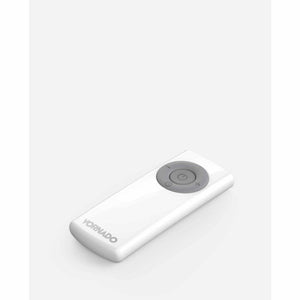 White Vornado remote control with grey circular power and speed adjustment buttons