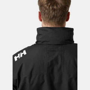 Back view of Helly Hansen black jacket with white HH logo on shoulder
