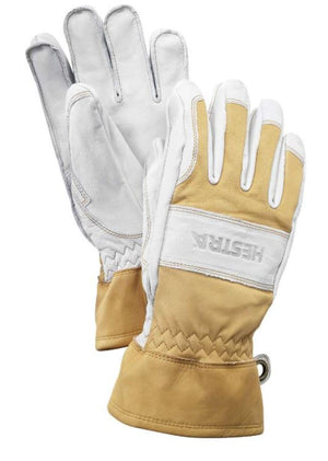 Hestra leather work gloves in white and tan