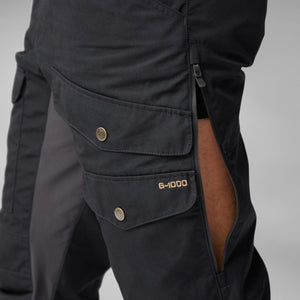 Fjallraven trousers with G-1000 fabric label and side ventilation zipper open