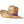 Straw cowboy hat with a brown leather band and a small solar fan on the side