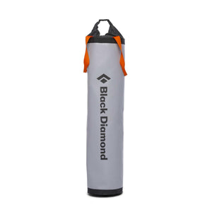 Black Diamond grey cylindrical gear bag with orange carry straps