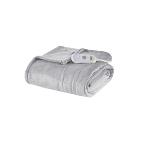 Serta grey heated electric throw blanket with controller