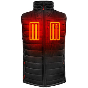 ActionHeat black quilted heated vest with glowing orange chest heating elements