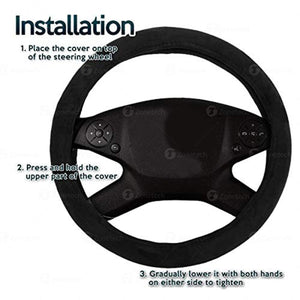 Zone Tech steering wheel cover installation guide showing three steps