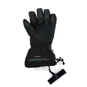 Black insulated winter glove with zippered pocket and wrist strap