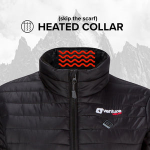 Venture Heat black jacket with heated collar feature highlighted by red wave graphics