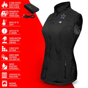 ActionHeat Dallas Cowboys heated vest with power bank and feature list