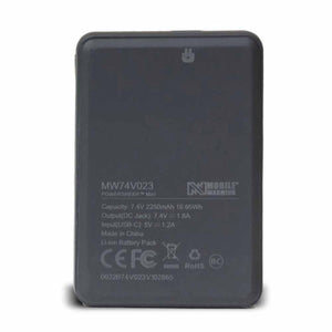 Mobile Warming Powersheer Mini lithium ion battery pack with technical specifications printed on the back