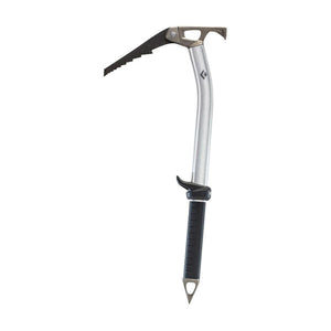 Black Diamond ice axe with silver shaft and black grip