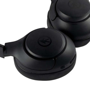 Close up of black wireless over ear headphones with Outdoor Tech branding
