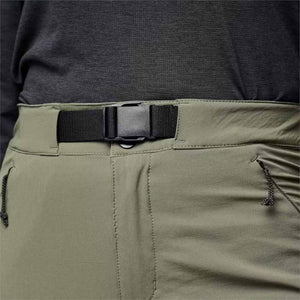 Black Diamond olive green pants with integrated black webbing belt and buckle
