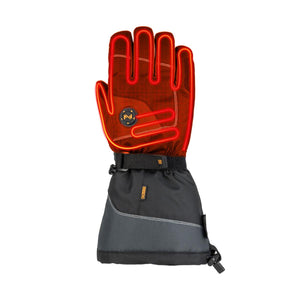 Mobile Warming heated glove with glowing red heating elements visible on the fingers and back of hand