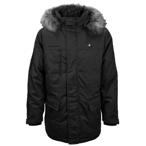 ActionHeat black parka with faux fur hood and multiple pockets