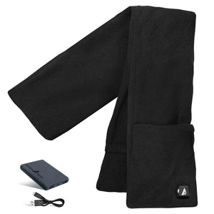 ActionHeat black fleece heated scarf with power bank and charging cable