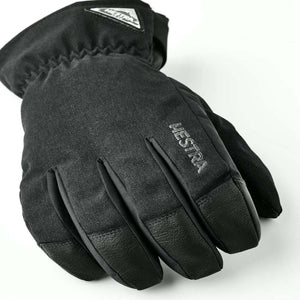 Black Hestra winter glove with leather palm and logo patch