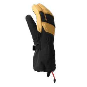 Lenz black and tan leather ski mitten with wrist strap and red pull cord
