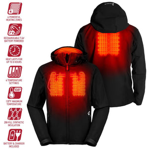 Gerbing heated jacket showing four heating zones with battery and charger included