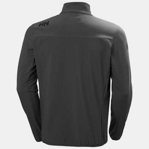 Back view of a grey Helly Hansen softshell jacket with HH logo