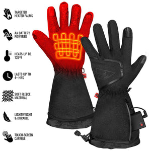 ActionHeat battery powered heated fleece gloves with feature icons