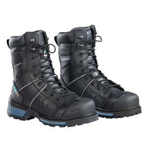 Baffin black waterproof work boots with lace up closure and blue sole detailing