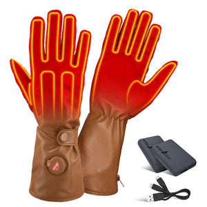 ActionHeat brown leather heated gloves with power banks and charging cable