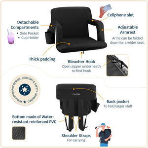 Alpcour Reclining Stadium Seat with Armrests and Side Pockets - X-Wide