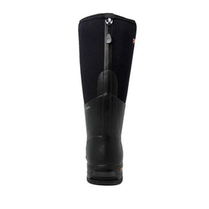 Back view of a black Dryshod tall rubber boot with a rear zipper closure