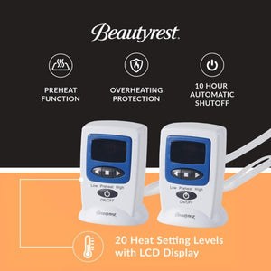 Beautyrest dual controllers with 20 heat settings and LCD display featuring preheat and auto shutoff functions