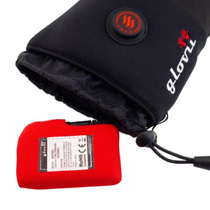 Glovii heated glove with red battery pack and power button