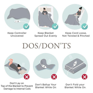 Infographic showing safety dos and donts for using an electric blanket