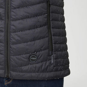 Black Venture Heat quilted vest with water droplets on the surface