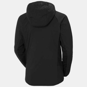 Back view of black Helly Hansen hooded jacket