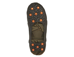 Ergodyne black ice traction cleat with orange metal studs on the sole
