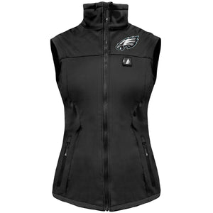 Black Philadelphia Eagles heated vest with front zipper and side pockets