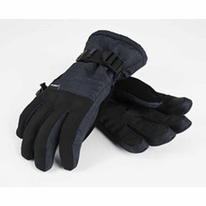 Pair of black insulated winter gloves with adjustable wrist straps