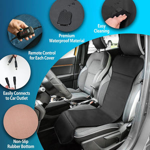 Black heated car seat cover with remote control waterproof material and non slip rubber bottom