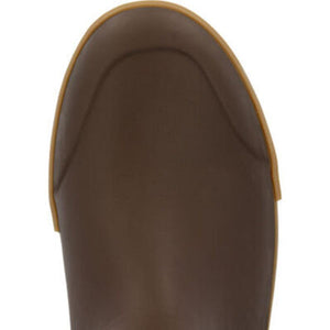 Top view of brown Xtratuf rubber boot toe