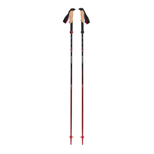 Black Diamond trekking poles with cork grips and red accents