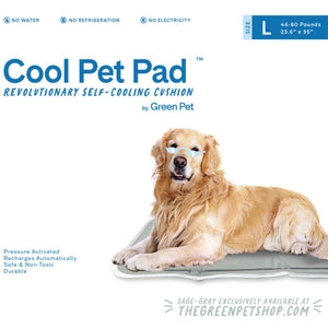 Cool Care Technologies large self cooling pet pad with a golden retriever resting on it