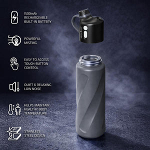 AlphaCool misting water bottle features and benefits list