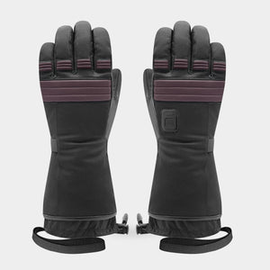 Black and dark purple insulated winter gloves with adjustable wrist straps