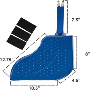 Blue cold therapy wrap with dimensions labeled 7.5 inches 8 inches 4.5 inches 10.5 inches and 12.75 inches