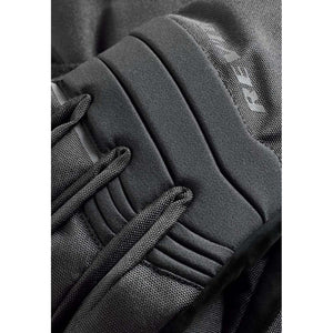 Close up of black REV IT motorcycle glove fabric and stitching detail
