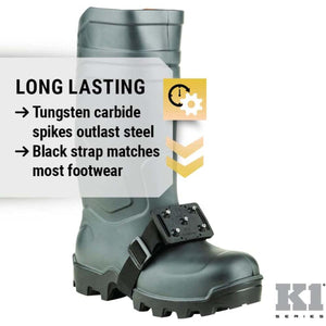 K1 Series traction boot with tungsten carbide spikes and black strap