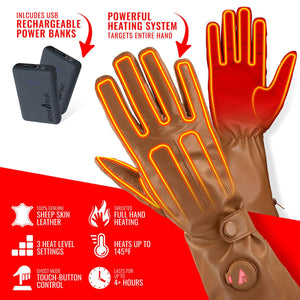 ActionHeat sheepskin leather heated gloves with USB power banks and heating system features
